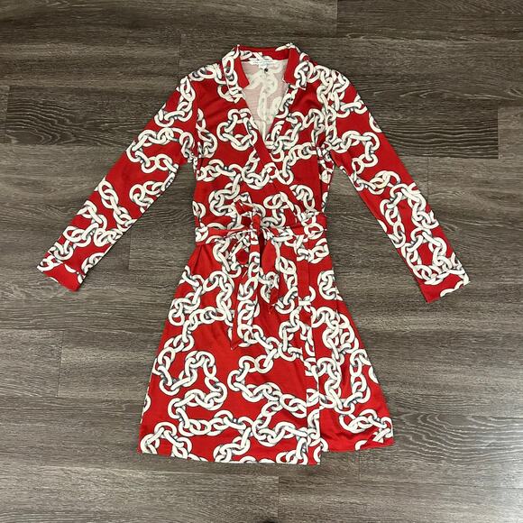 NWOT Diane Von Furstenberg New Jeanne Two Chains Deep Red Silk Wrap Dress Sz 14 - Picture 2 of 14